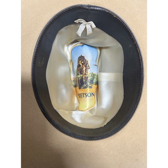 VTG Stetson 4X Western Cowboy Hat Tan Fur Felt Rancher Style USA Braided Buckle - Picture 8 of 16